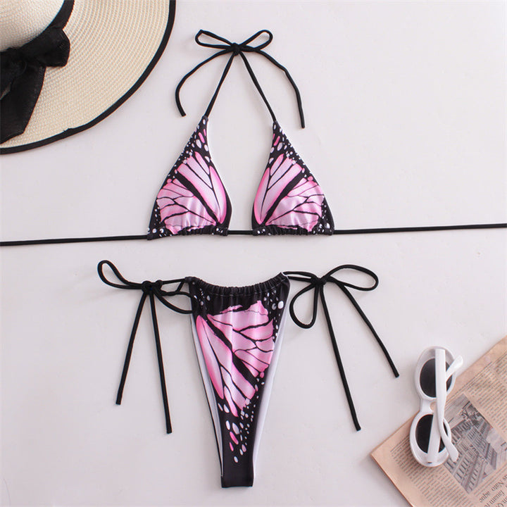 Damen Triangel-Bikini mit Schmetterling-Design und verstellbaren Bändern Drune
