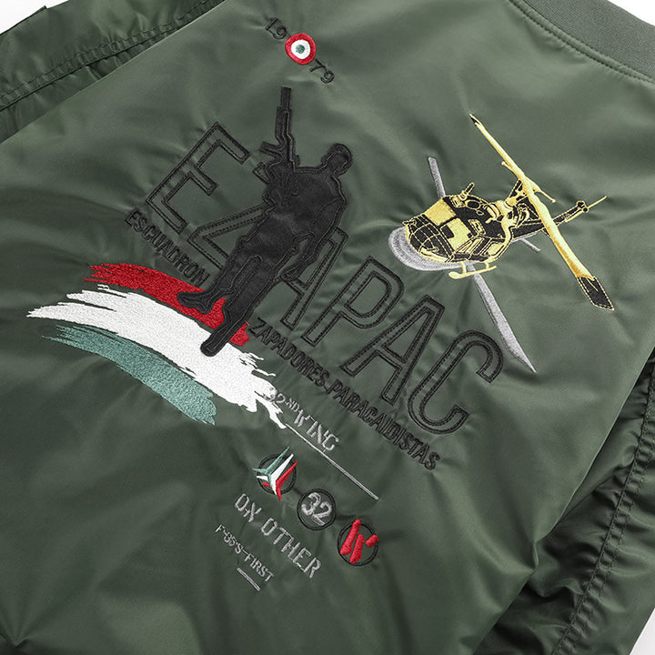 Herren Piloten-Bomberjacke im Vintage-Military-Stil mit gestickten Flugpatches und wasserabweisender Nylonoberfläche Drune