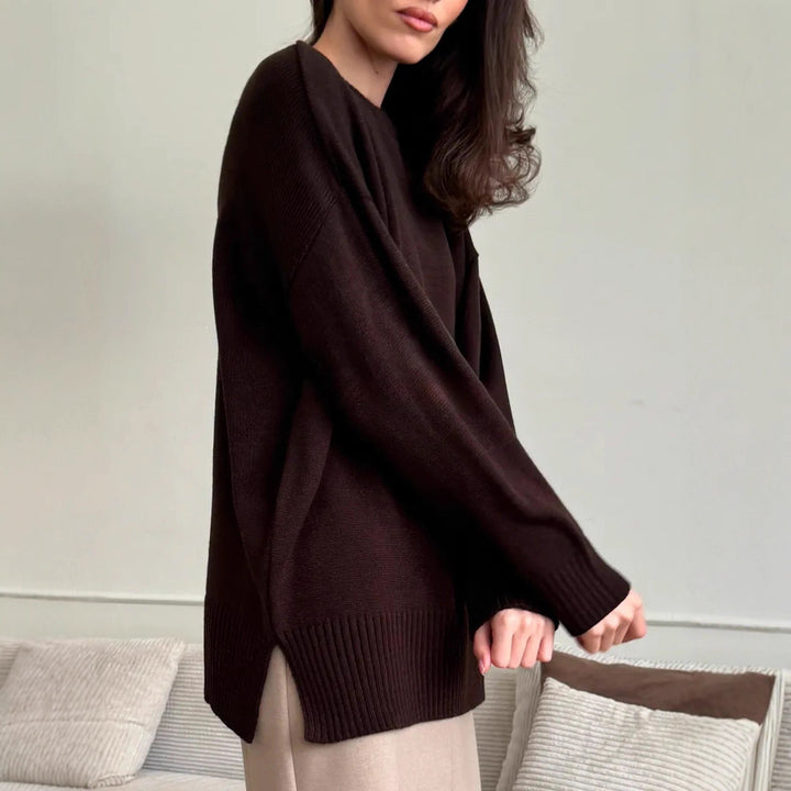 Damen Großer Strickpullover mit überschnittenen Schultern und Rippenbündchen Drune