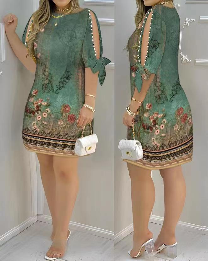 Damen Romantisches Minikleid mit transparenten Ärmeln und verspieltem Blumenmuster Drune
