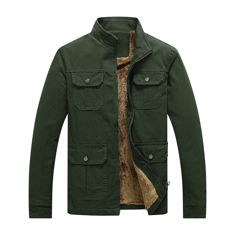 Herren Utility-Fieldblouson aus Baumwoll-Canvas mit Teddyfutter und Stehkragen Drune