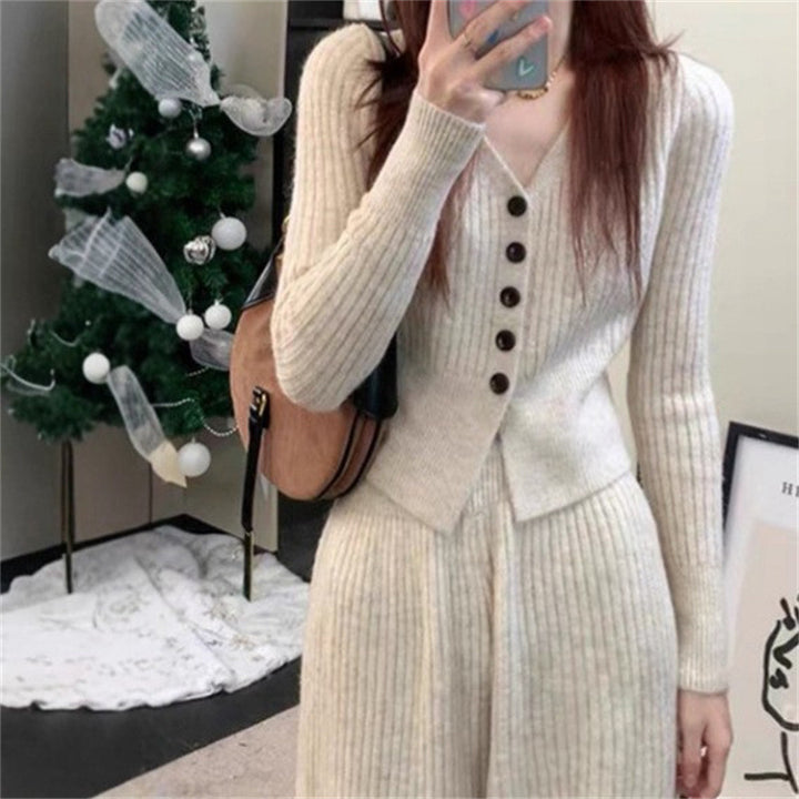 Damen Strickanzug mit Knopfdetails und lässigem Schnitt Drune