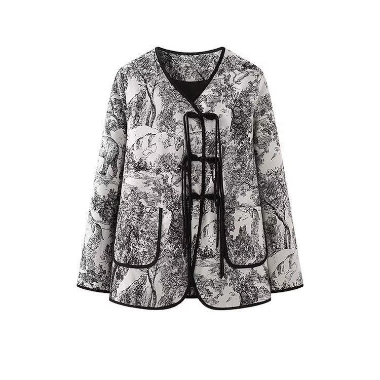 Damen modische Quilted Blazerjacke mit kunstvollem Landhausdruck Drune