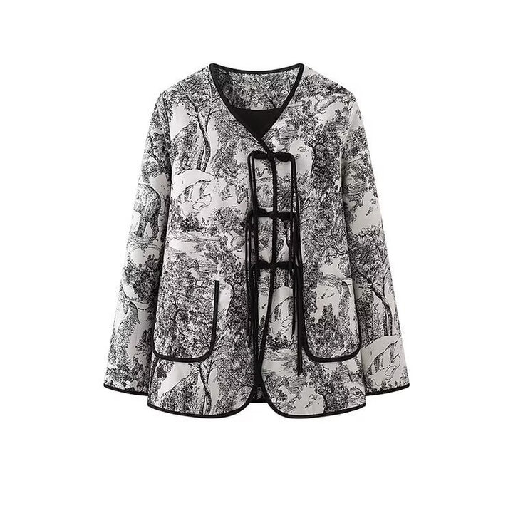 Damen modische Quilted Blazerjacke mit kunstvollem Landhausdruck Drune