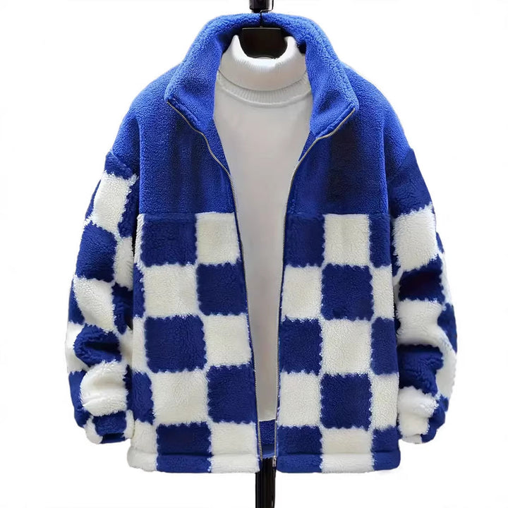 Damen Kariert‑Design Teddy‑Fleecejacke mit Stehkragen, Reißverschluss und Oversize‑Schnitt Drune