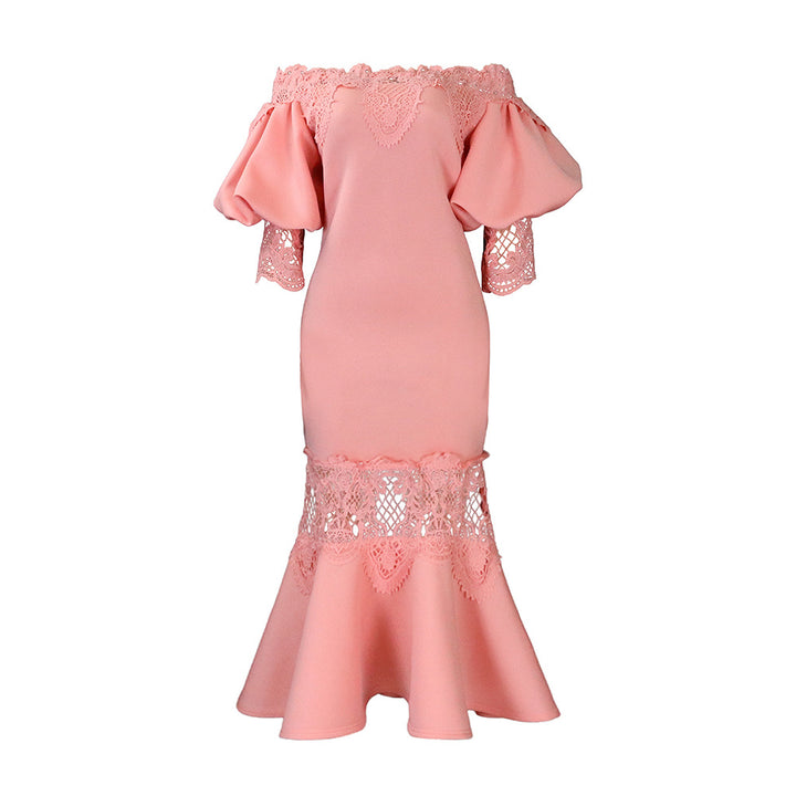 Damen Spitzenkleid im eleganten Meerjungfrauenschnitt mit voluminösen Ärmeln Drune
