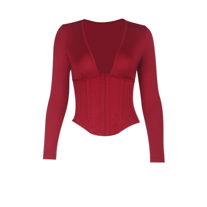 Damen Bodysuit mit tiefem V-Ausschnitt und strukturiertem Design Drune