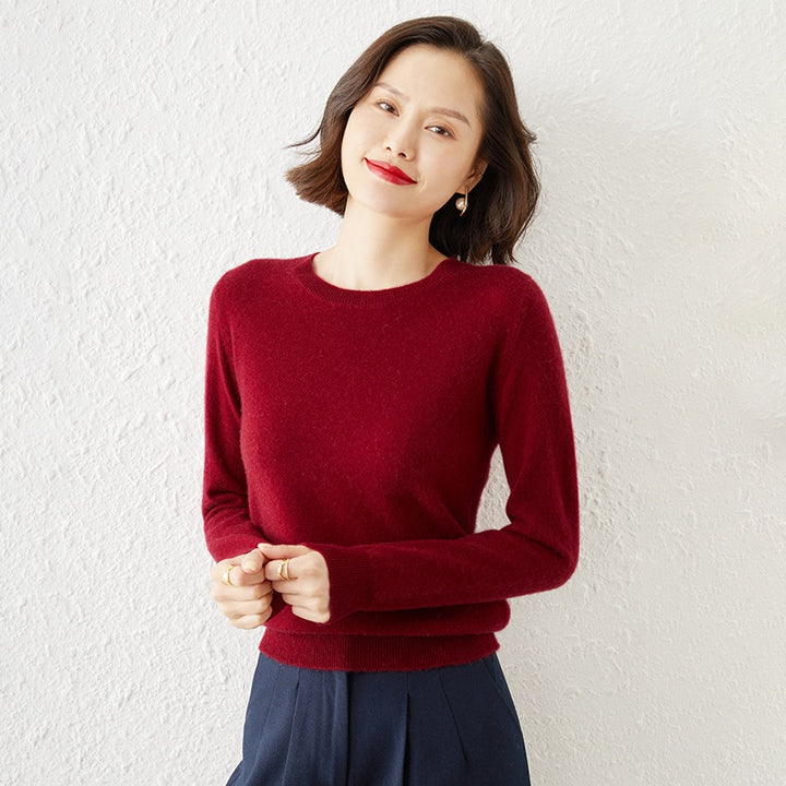 Damen Kurzgeschnittener Feinstrickpullover mit Rundhalsausschnitt und geripptem Bund Drune