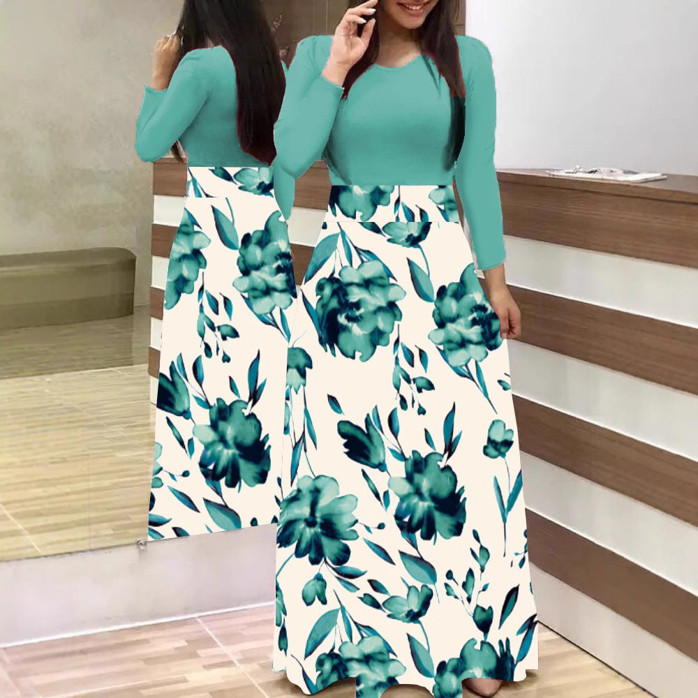 Damen Zweiteilig wirkendes Maxikleid mit figurbetontem Jersey-Oberteil und weitem Blumenrock Drune