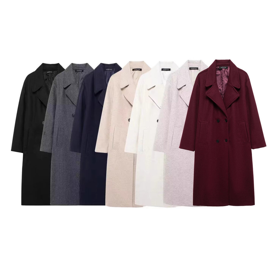 Damen Doppelreihiger Wollmix-Mantel mit Oversize-Schnitt und Reverskragen Drune
