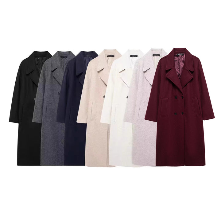 Damen Doppelreihiger Wollmix-Mantel mit Oversize-Schnitt und Reverskragen Drune