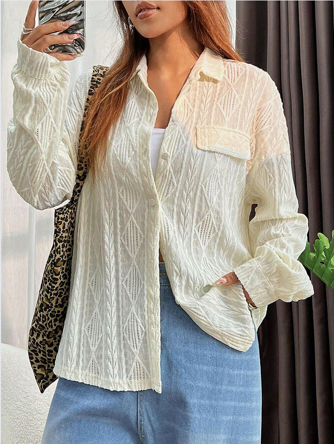 Damen lässige Bluse mit Jacquard-Muster Drune