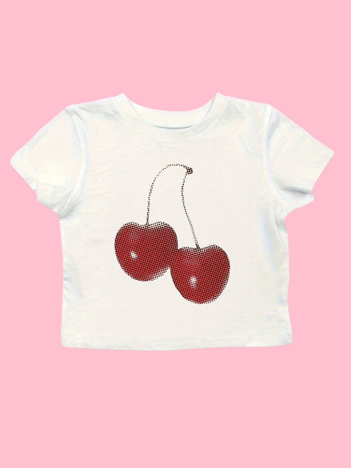 Damen Crop-T-Shirt mit fröhlichem Kirschmotiv Drune