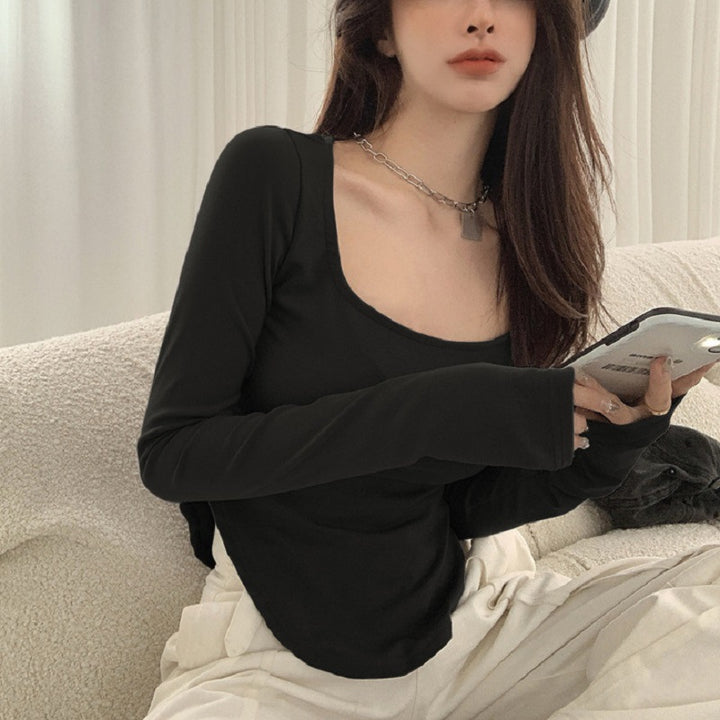Damen langärmliges Oberteil mit elegantem Ausschnitt und asymmetrischem Design