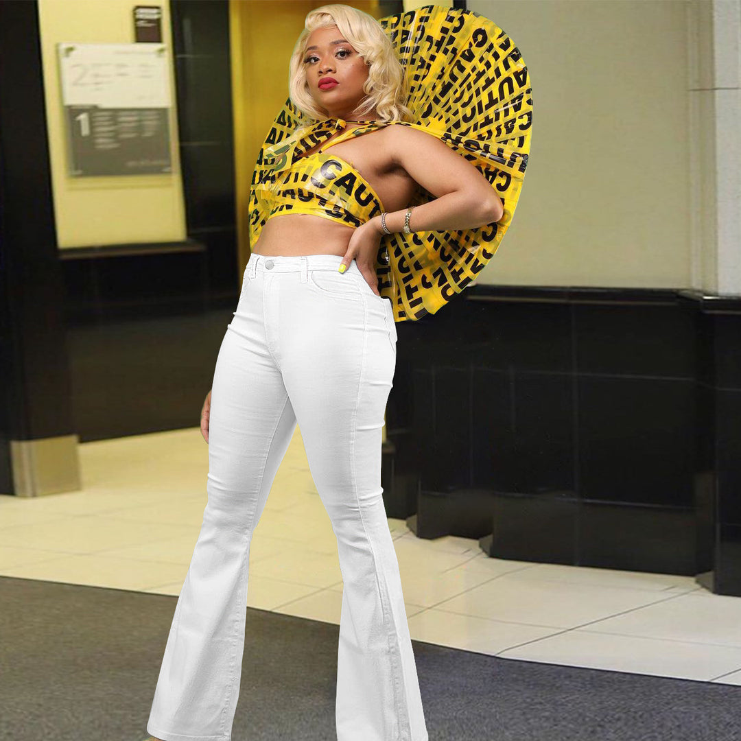 Damen High-Waist Schlagjeans mit taillenhohem Schnitt und leicht ausgestelltem Bein Drune