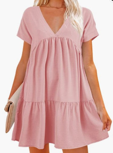Damen V-Ausschnitt Kleid mit weit schwingendem Saum Drune
