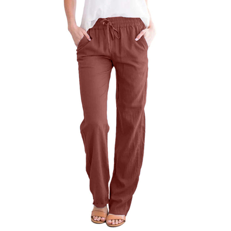 Damen nan leichte Leinenhose mit elastischem Bund und weitem Bein Drune
