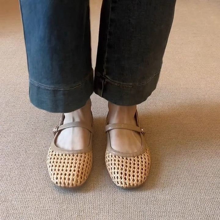 Damen atmungsaktive Kunstleder-Ballerinas mit geflochtenem Design Drune