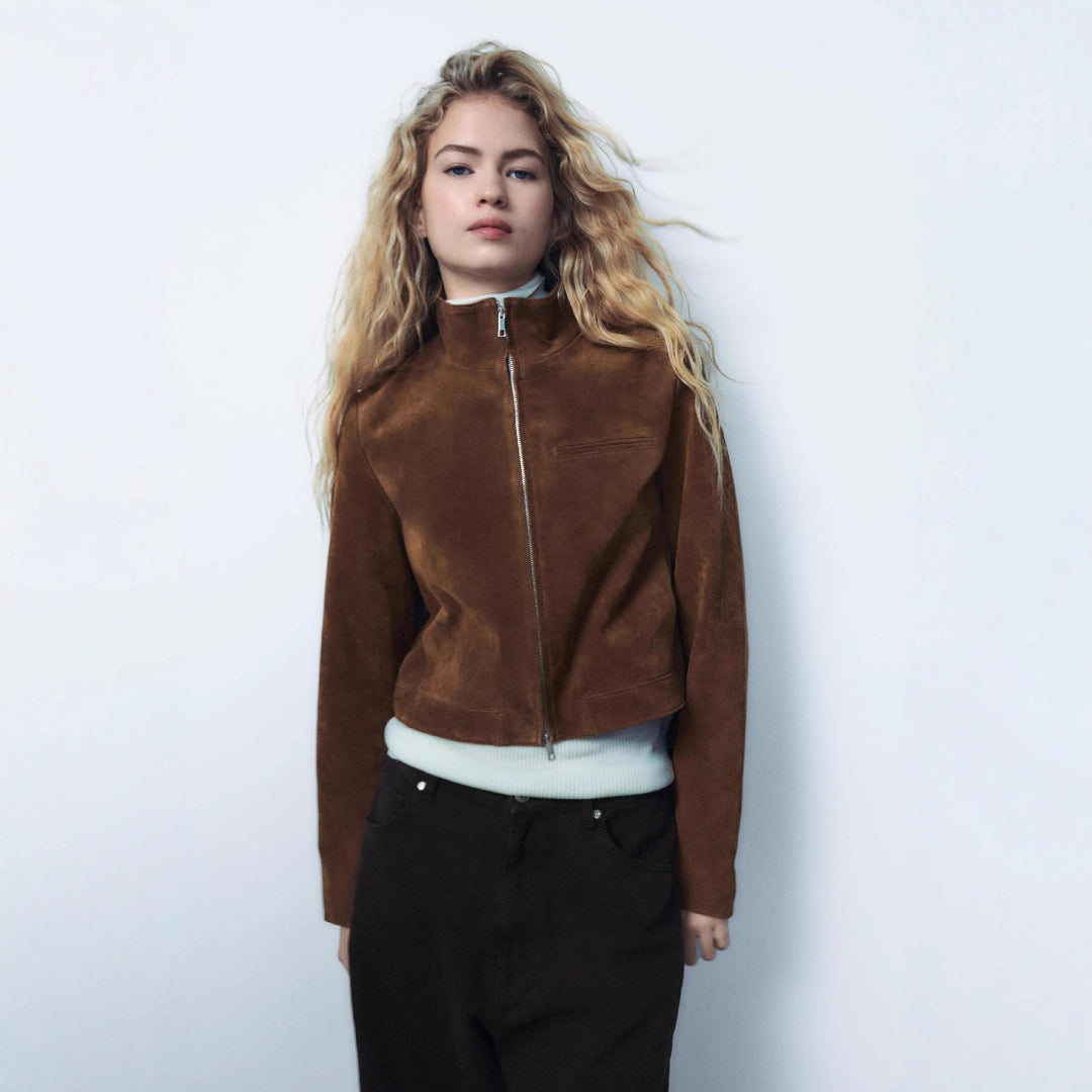Damen Wildlederjacke mit modernem Stehkragen Drune