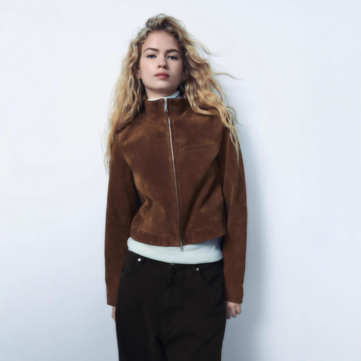 Damen Wildlederjacke mit modernem Stehkragen Drune