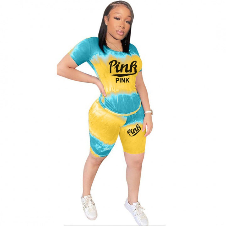 Damen Sportliches Kurzarm Outfit mit trendigem Batikmuster Drune