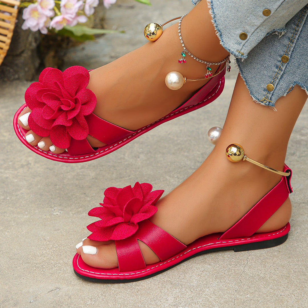 Damen komfortable Sandalen mit dekorativen Blumen-Applikationen Drune