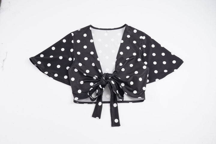 Damen lässige Bluse mit großen Punkten und Bindegürtel Drune