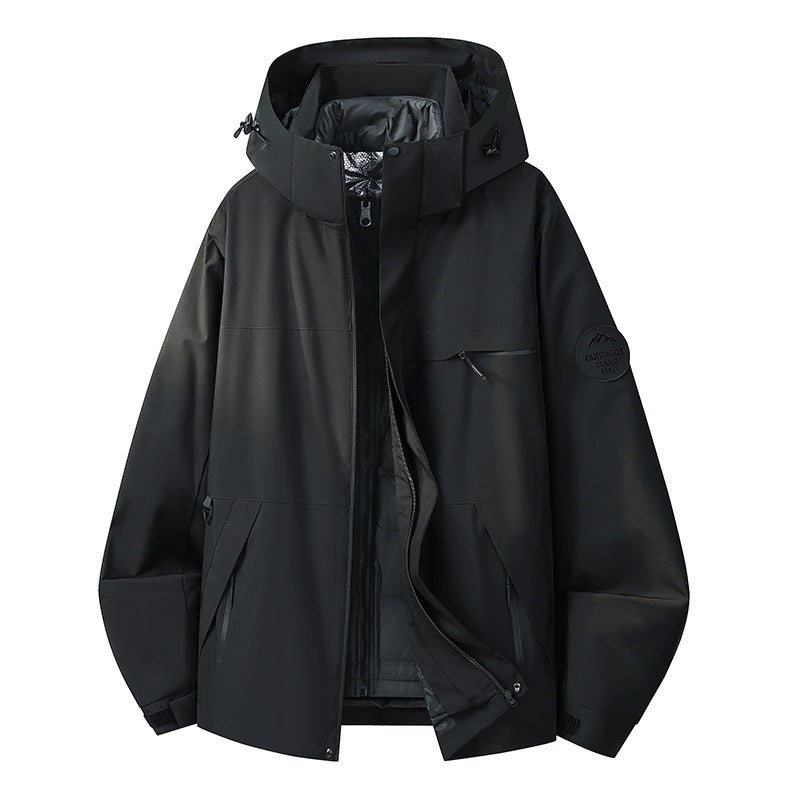 Herren Wetterfeste dreilagige Hardshelljacke mit verstellbarer Kapuze, verschweißten Nähten & Multifunktionstaschen Drune