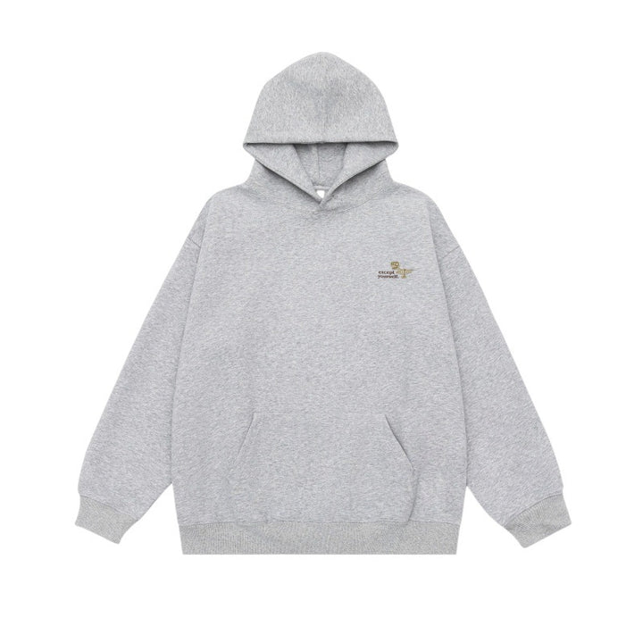 Unisex Oversize-Kapuzenpullover aus schwerer French-Terry mit Kängurutasche und dezenter Bruststickerei Drune