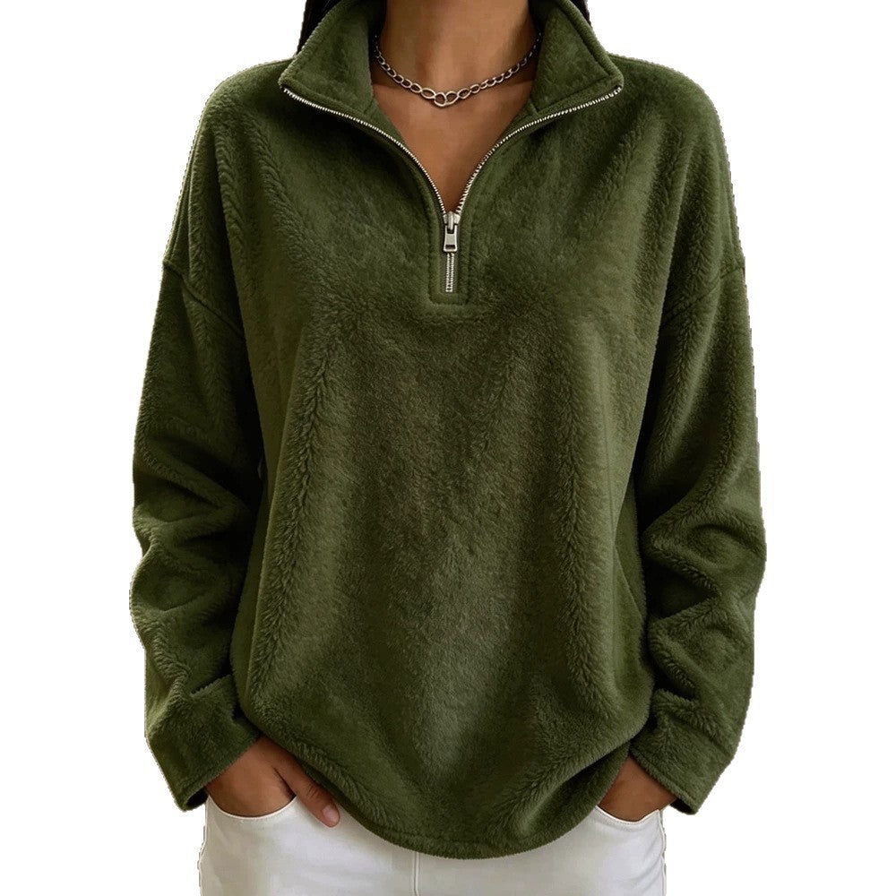 Damen Kuscheliger Fleecepullover mit halbem Reißverschluss Drune