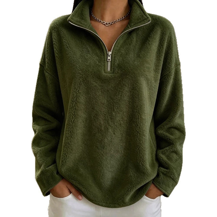 Damen Kuscheliger Fleecepullover mit halbem Reißverschluss Drune