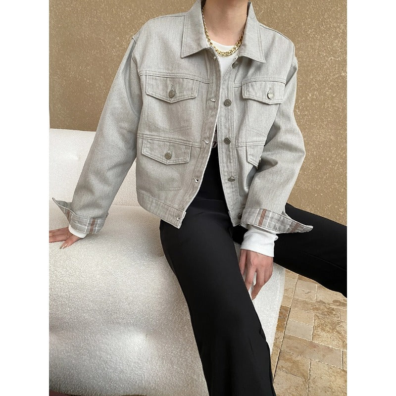 Damen lässige Denimjacke mit praktischem Taschen-Design und elegantem Schnitt Drune