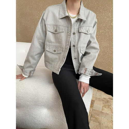 Damen lässige Denimjacke mit praktischem Taschen-Design und elegantem Schnitt Drune
