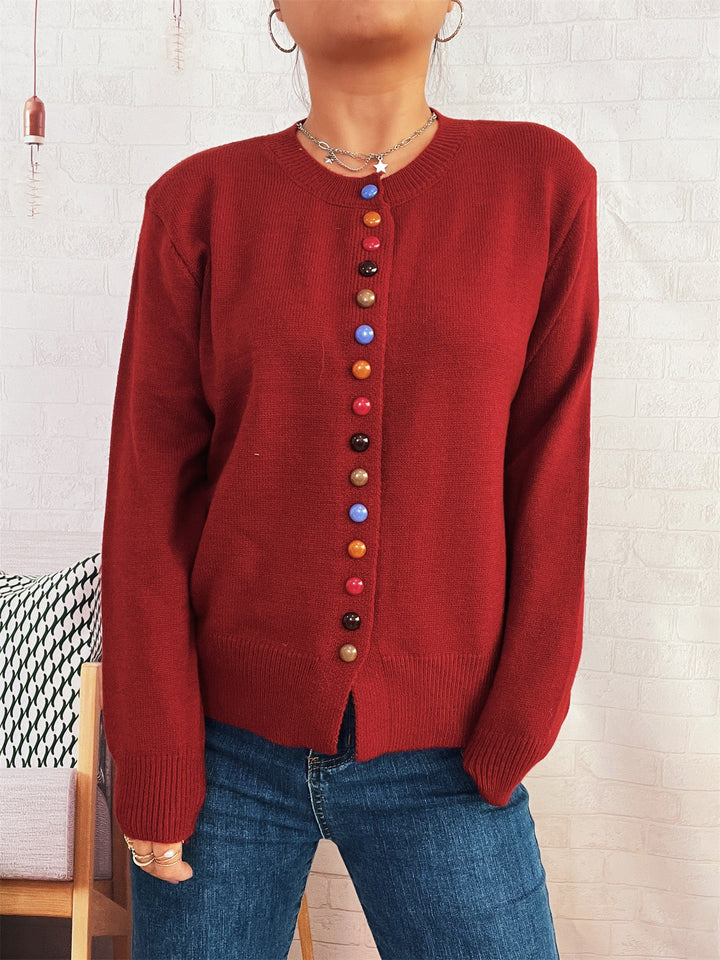 Damen Strickjacke mit farbenfrohem Knopfdetail Drune