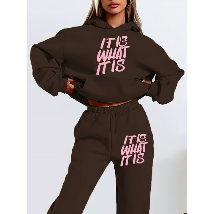 Damen Freizeit-Hoodie und Jogginghose Set mit inspirierendem Schriftzug Drune