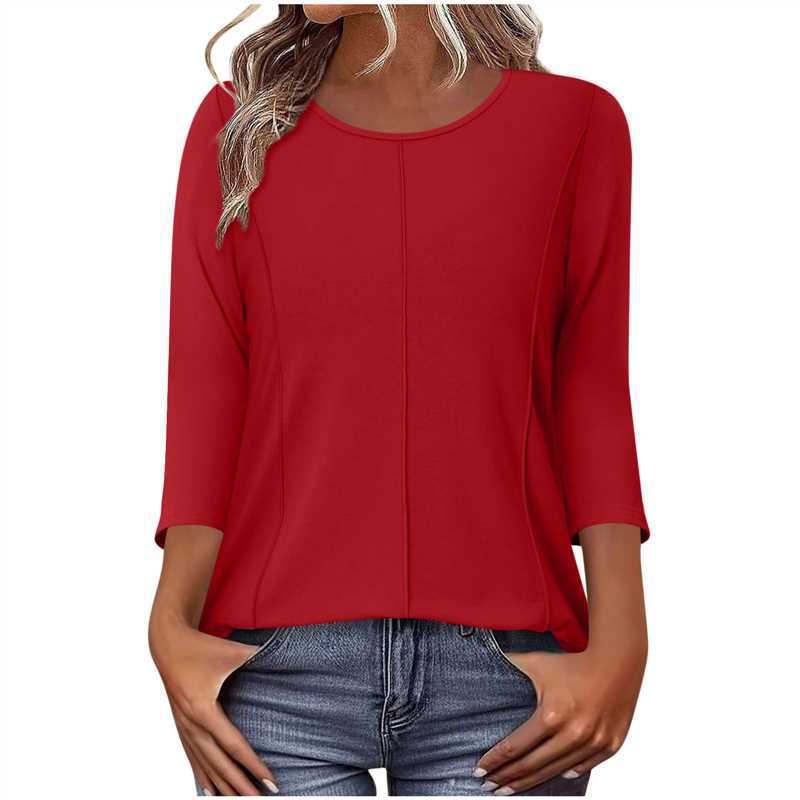 Damen nan lässiges Shirt mit dreiviertelärmeln und dekorativer Mittelnaht Drune