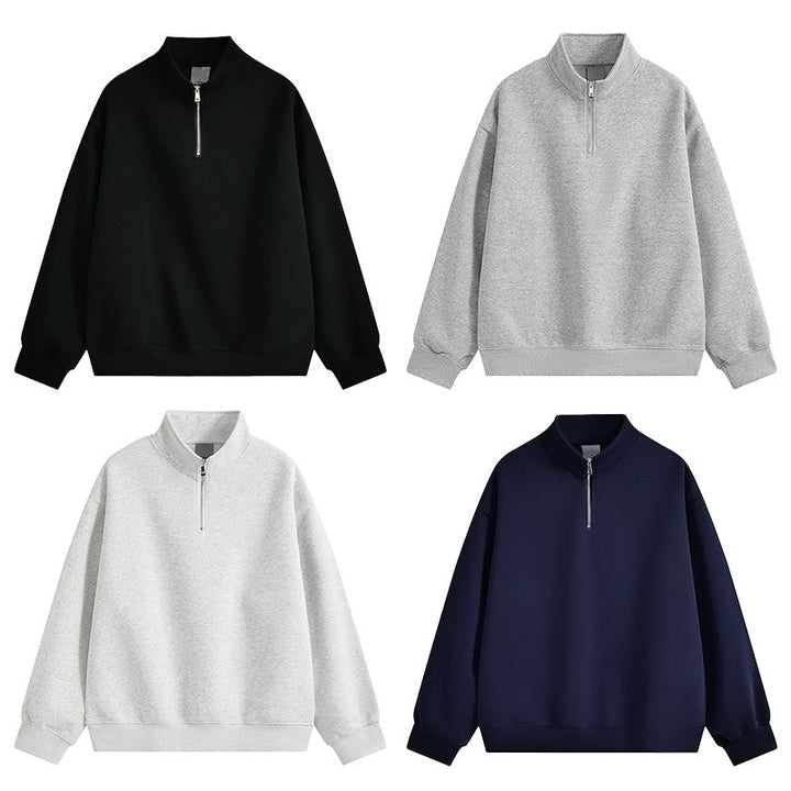 Unisex oversized Halbzip-Sweatshirt mit Stehkragen, Rippbündchen und weichem Fleece-Innenfutter Drune