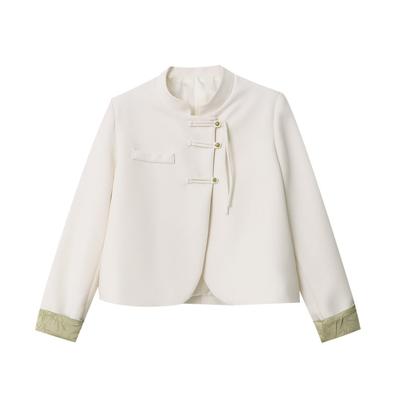 Damen komfortable Chiffon-Jacke mit asiatischen Knopfdetails Drune