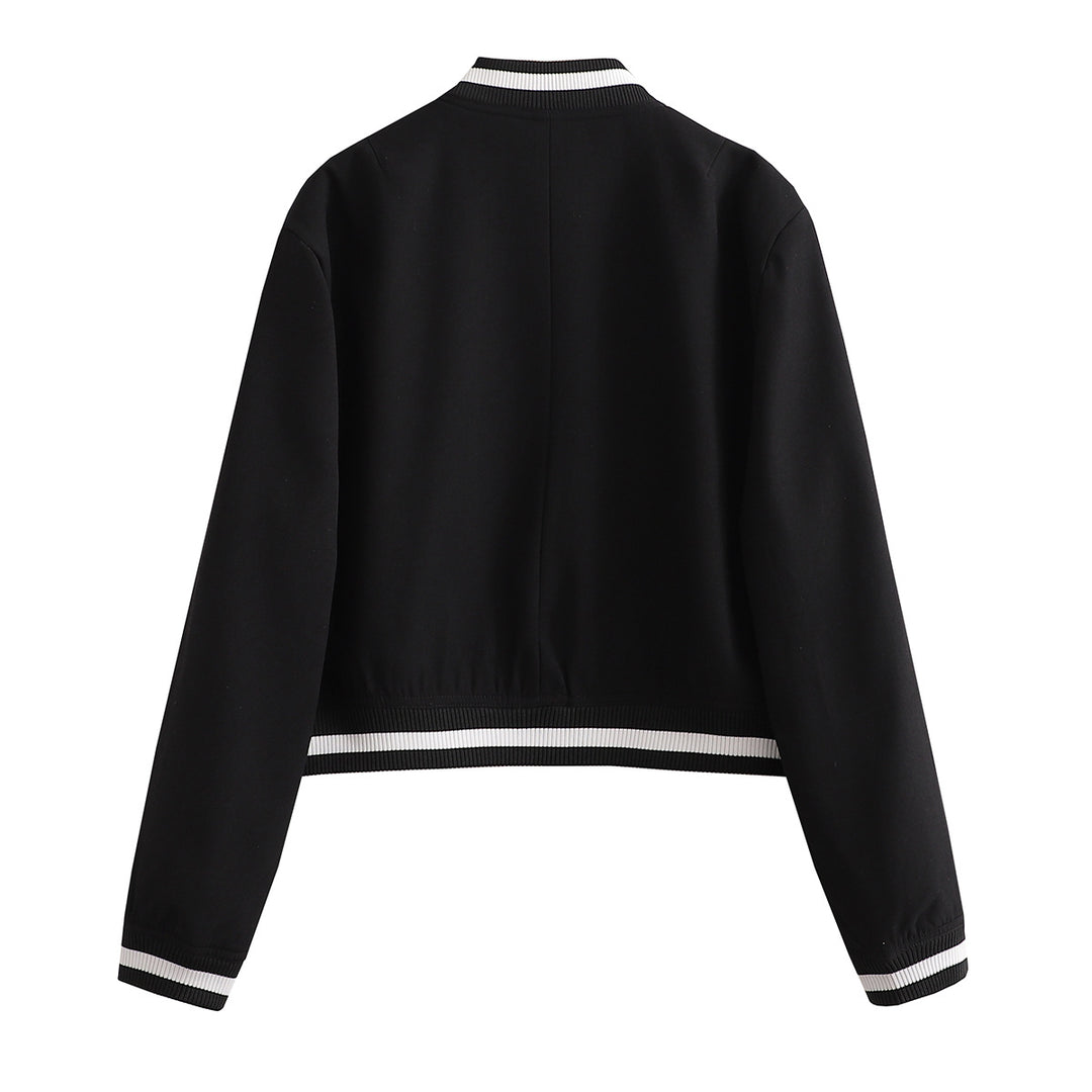 Damen Kurz geschnittene Collegejacke mit Rippbündchen und Druckknöpfen Drune