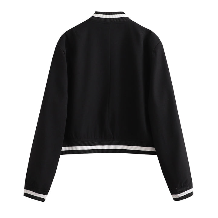 Damen Kurz geschnittene Collegejacke mit Rippbündchen und Druckknöpfen Drune