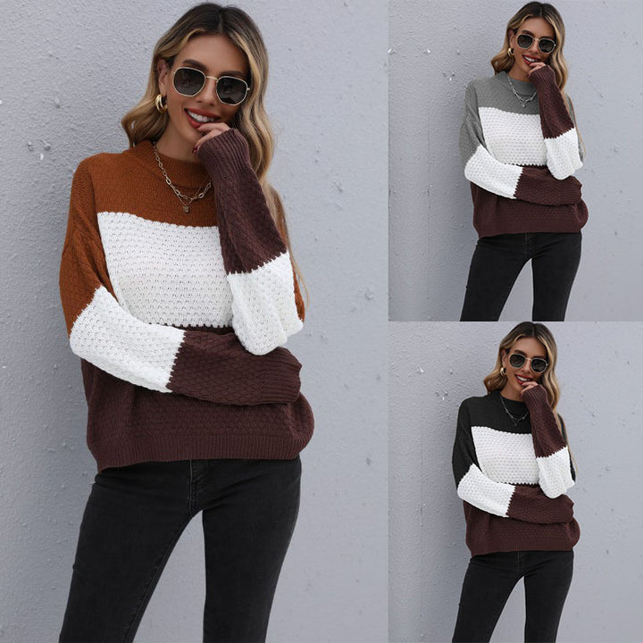Damen Modischer Strickpullover mit farblich abgesetzten Ärmeln Drune