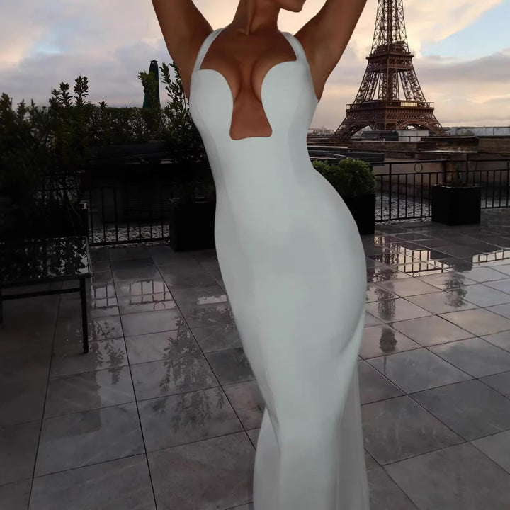 Damen Maxikleid mit tiefem Ausschnitt und Taschen Drune