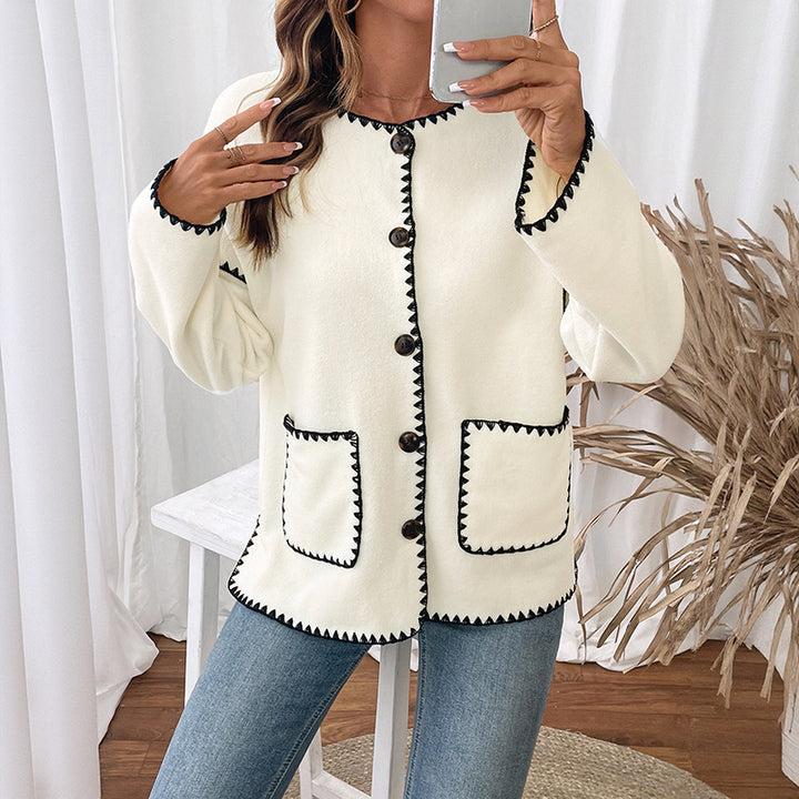 Damen Kuschelige Strickjacke mit dekorativen Kontrastnähten und praktischen Taschen Drune