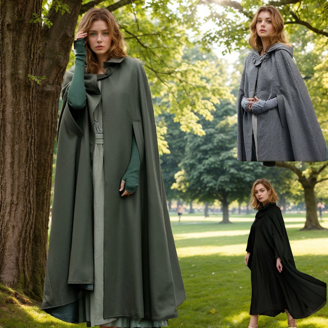 Damen eleganter Umhang mit Kapuze aus hochwertigem Stoff Drune
