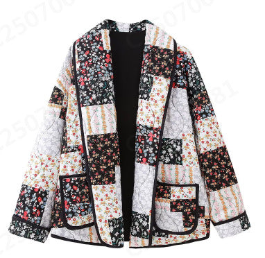 Damen nan gesteppte Patchwork-Quiltjacke mit Reverskragen und aufgesetzten Taschen Drune