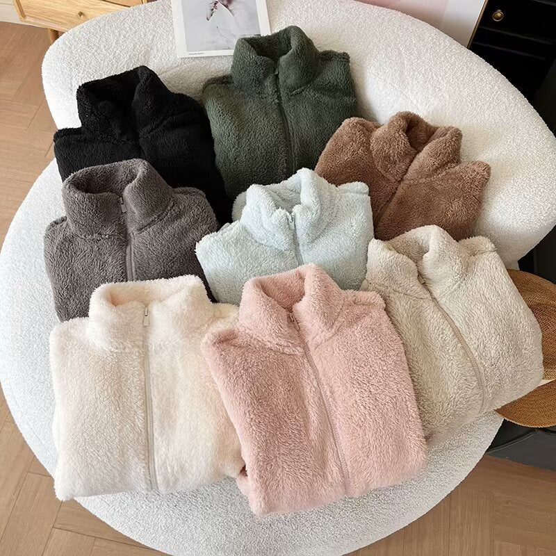 Damen Flauschige Fleecejacke mit hohem Kragen und Reißverschluss Drune