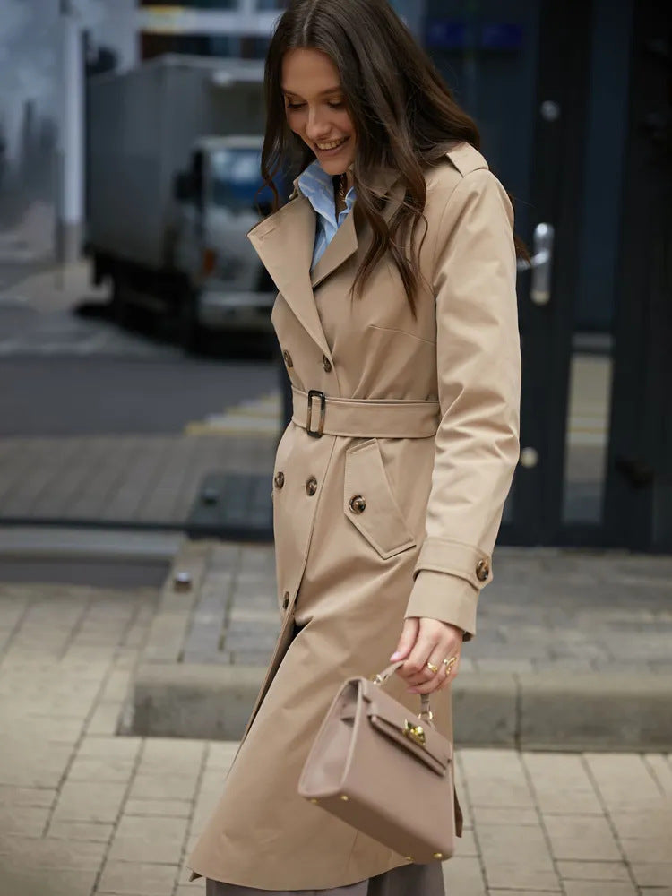Damen Trenchcoat mit doppelter Knopfleiste und Taillengürtel Drune
