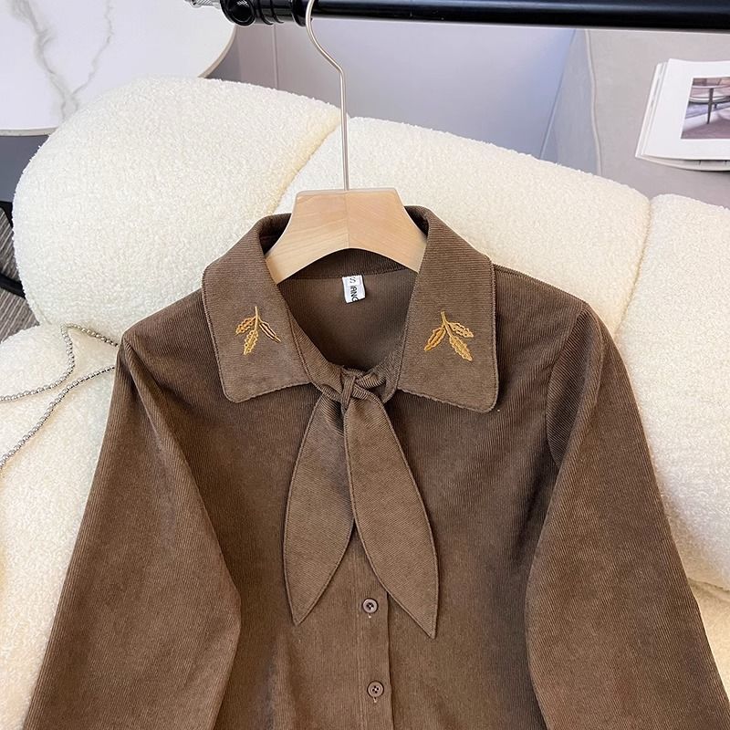 Damen elegante Bluse mit Schleifenkragen Drune