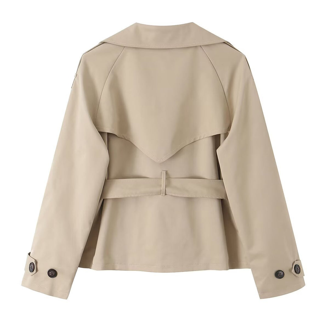 Damen Leichter Cropped‑Trench mit überlappendem Schalkragen und Taillenbindegürtel Drune