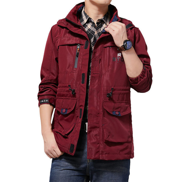 Herren leichter Utility-Fieldparka mit Kapuze, Multifachtaschen und taillierbarem Kordzug Drune